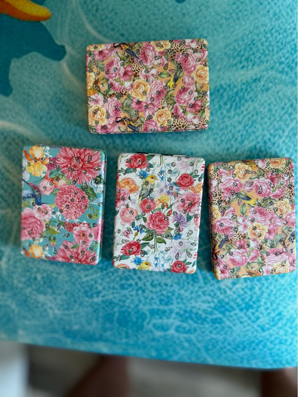 Lot of Floral Pocket Compact Mirrors - Pink Multicolor Design. Fl1